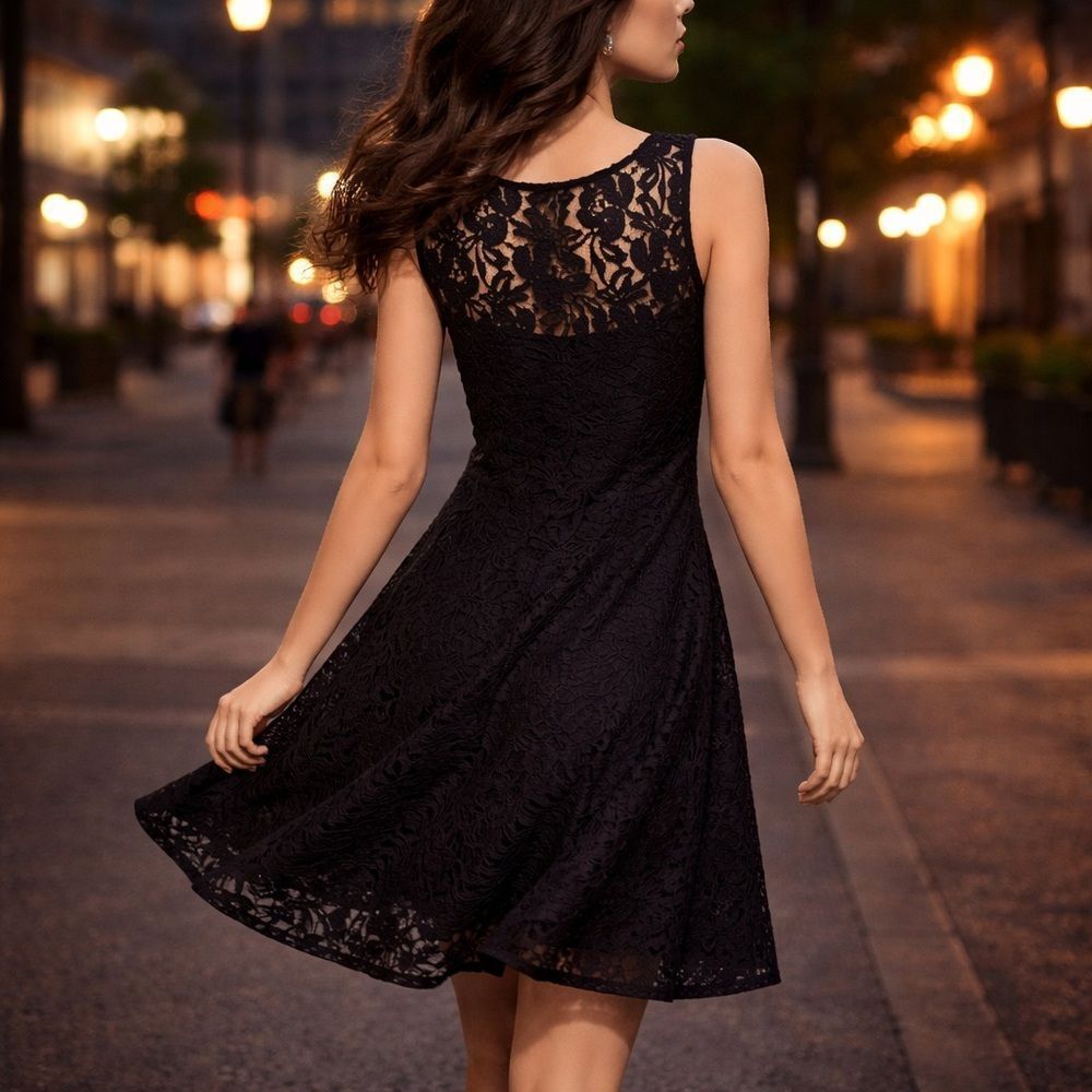 Free People Black Lace Fit-and-Flare Dress
